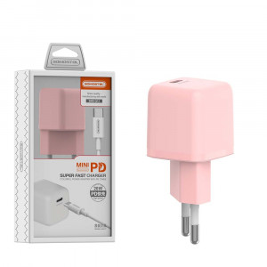 Incarcator retea SMS-Q12, PD 20W, plus cablu Lightning, roz
