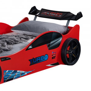 Pat pentru copii, Turbo Car, masina, 230x120x60 cm, rosu