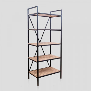 Raft pentru bucatarie cu cadru metalic si 5 polite, negru cu stejar, Vitis