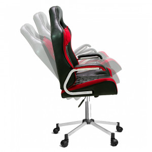 Scaun gaming cu perna pentru gat Boss, rotativ, piele ecologica, negru cu rosu