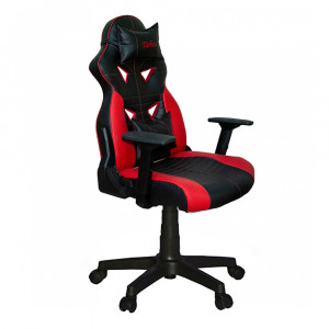 Scaun gaming cu suport gat si lombar Atacant, rotativ, piele ecologica, negru cu rosu