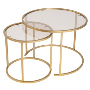 Set 2 masute de cafea Aurum din sticla securizata si cadru metalic, auriu cu bronz, design modern - Img 6