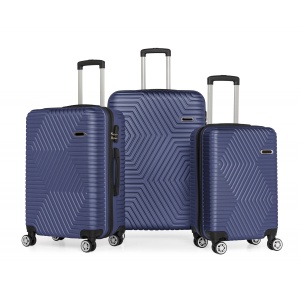 Set 3 trolere Artenova cu 4 roti, compartiment rigid, maner telescopic, cifru, albastru inchis
