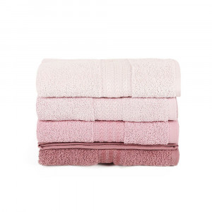 Set 4 prosoape de baie, 100% bumbac, 500 gr/m², 50x90cm, crem - roz