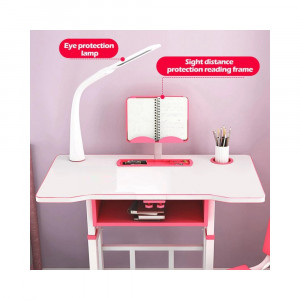 Set birou cu scaunel pentru copii, lampa LED, inaltime reglabila, Jolly Kids™ KT0044 (roz)