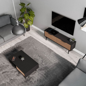 Set comoda TV si masuta de cafea, 138x29.5x50 cm, 90x54x39.6 cm, stejar cu nuc