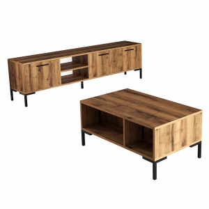 Set comoda TV si masuta de cafea, 180x35x53 cm, 90x54x44.1 cm, nuc