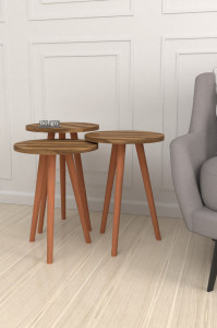 Set  de 3 masute din PAL cu textura lemn, Nest
