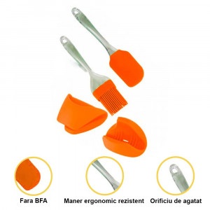 Set de 4 ustensile pentru bucatarie Euro Lady EL-4KHS-Rosu, silicon alimentar