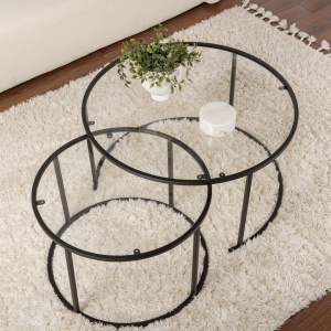 Set de2 masute de cafea Aurum cu blat din sticla securizata si cadru metalic, negru - Img 2