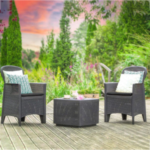 Set mobilier de gradina - terasa cu 2 fotolii si masa, ratan, Tree, antracit