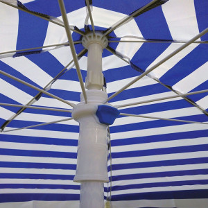 Umbrela de soare pentru plaja cu suport, protectie UV, Ø 180 cm, albastra cu alb