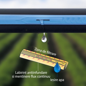 Banda de picurare cu taietura Aquatape, rola 3000 ml, picurare din 10 in 10 cm, 5 mil, 2,1 l/h