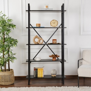 Biblioteca Elysian din PAL melaminat si metal, 90 cm, maro cu negru - Img 3