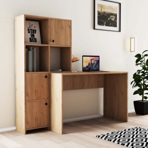 Birou lucru cu rafturi stanga, dimensiuni 120x75x51.5 cm, stejar cu alb - Img 3
