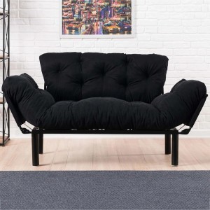 Canapea extensibila cu 2 locuri Nitta, umplututa cu spuma, dimensiune pat 190X73cm, negru
