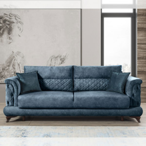 Canapea extensibila Elegans cu cadru lemn si tapiterie de catifea albastra