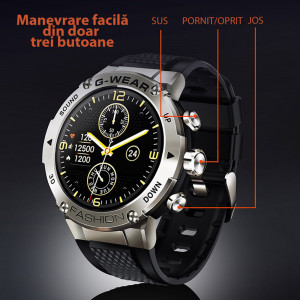 Ceas inteligent smartwatch barbati - femei, ritm cardiac, oxigen sange, tensiune arteriala, Efour Tech K28H, albastru
