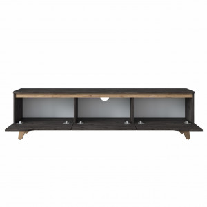 Comoda TV clasic, 3 spatii depozitare, nuc negru, Mura
