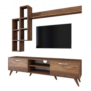 Comoda TV cu rafturi suspendate Nevada C16N, culoare nuc, 180x35x48,6 c