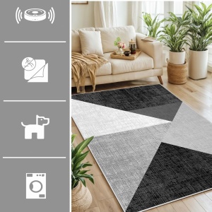 Covor multicolor Phell, 80 x 150 cm, poliester, lavabil, antiderapant, gri - negru - Img 3