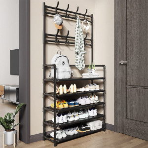 Cuier cu pantofar metalic cu 5 rafturi Asos, 80 cm x 26 cm x 170 cm, negru