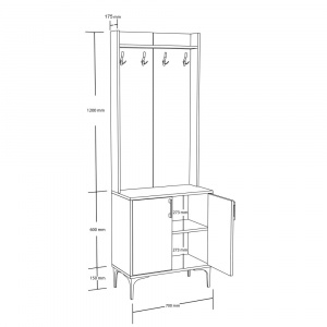 Cuier cu polita si dulap, 70x35x195cm, stejar cu alb