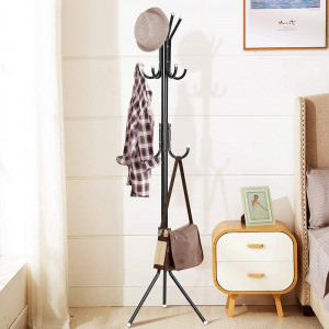Cuier metalic cu picior de 175 cm, cu 12 agatatoare Asos, negru