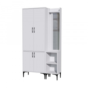 Dulap multifunctional cu cuier si oglinda stanga, 1050x350x1950, alb