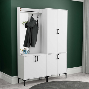 Dulap multifunctional cu cuier si oglinda stanga, 140x35x195, alb