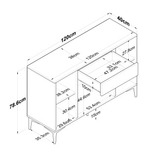 Duap multifunctional cu sertar, alb cu blat nuc, din PAL, Jerra