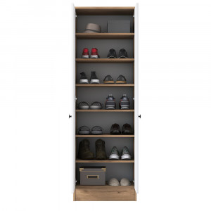 Dulap multifunctional pentru depozitare  cu 2 usi pentru dormitor, hol sau birou, Aris P6M13, alb cu nuc