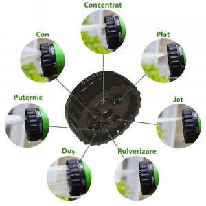 Furtun Extensibil Verde 30 metri, Pistol cu 7 pozitii de udare si accesorii pentru udat incluse