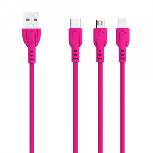 Incarcator retea cu 2 porturi, model Macaron SMS-A53 plus cablu Lightning, roz