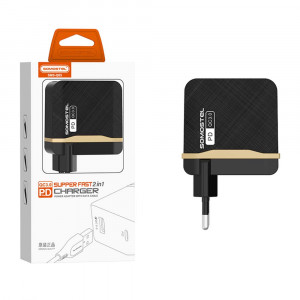 Incarcator retea cu 2 porturi SMS-Q05, Quick Charge 3.0, plus cablu Iphone, negru