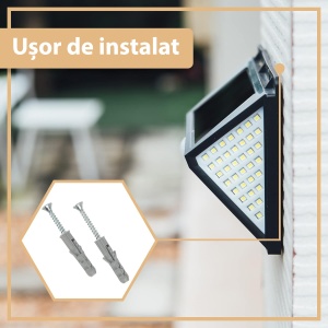Lampa solara de perete cu 4 fete, senzor de miscare, 100 LED-uri