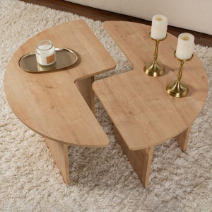 Masuta de cafea Moira din PAL melaminat, diametru 90 cm, culoare stejar - Img 3