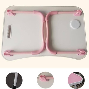 Masuta pliabila si birou practic, suport laptop, pahar, picioare antiderapante, metal cu blat MDF, Roz