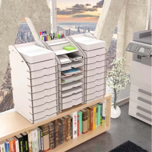Organizator pentru birou cu tavite Tower, MDF, alb