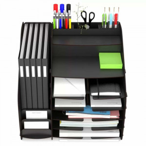 Organizator pentru birou Tria, XL, MDF, negru