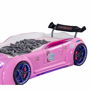 Pat pentru copii Car cu LED, Pink Love, 230x120x60cm