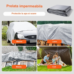 Prelata impermeabila cu inele, gri , protectie la apa si soare, 4 x 6 m
