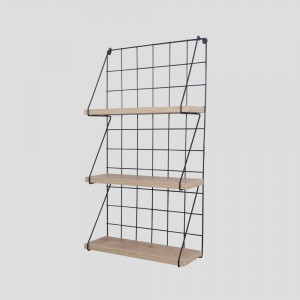 Raft de perete cu 3 polite, stil industrial, stejar cu negru, Lira