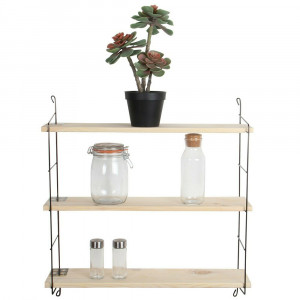 Raft de perete decorativ cu 3 polite, lemn masiv , negru