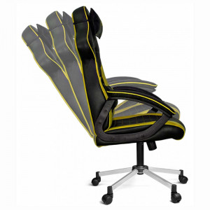Scaun gaming cu perna lombara si de gat, Furios, piele ecologica, negru cu galben, picior cromat