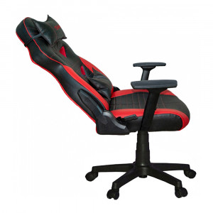 Scaun gaming cu suport gat si lombar Atacant, rotativ, piele ecologica, negru cu rosu