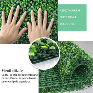 Gard paravan viu cu frunze artificiale, verde inchis, decor sau mascare, 40x60cm