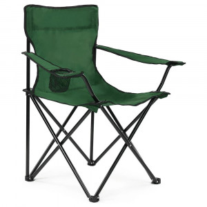 Set 2 scaune camping pliant cu brate, structura metalica, verde