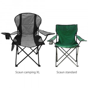 Set 2 scaune camping pliante cu brate, structura metalica, gri - negru, model XL