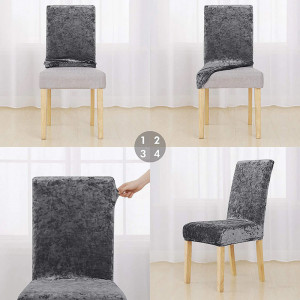 Set 6 huse universale pentru scaun bucatarie - living, catifea cu imprimeu, albastru